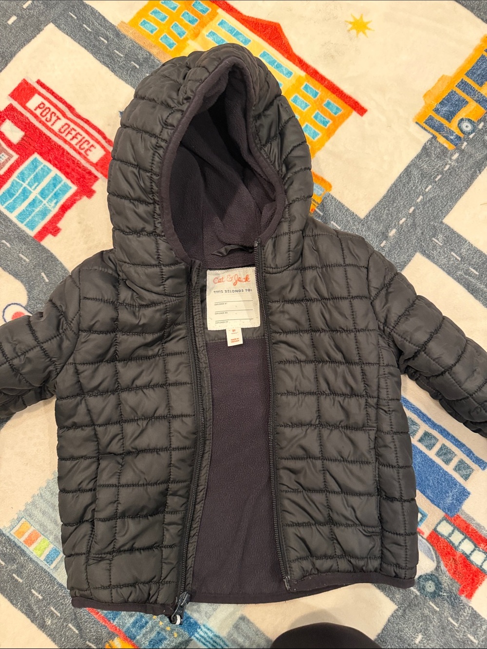 Cat & Jack Kids' Dark Gray Quilted Hooded Puffer Jacket